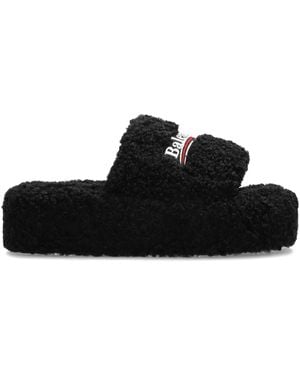 Balenciaga Logo-Embroidered Platform Sandals - Black