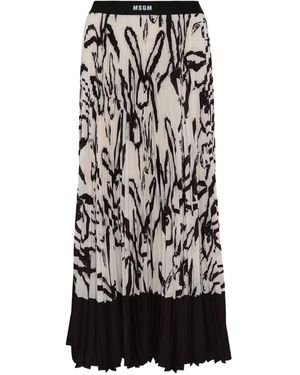 MSGM Rabbit-Print Pleated Skirt - White