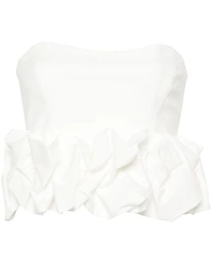 Genny Ruched-Appliqué Strapless Blouse - White