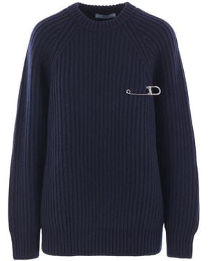 Prada Ribbed-Knit Safety-Pin Jumper - Blue