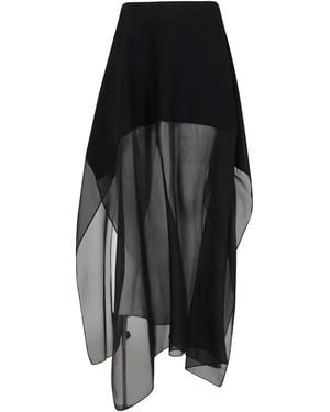 Max Mara Sheer-Panel Asymmetric Midi Skirt - Black