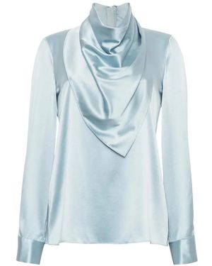 Adam Lippes Drape-Neck Silk-Charmeuse Blouse - Blue