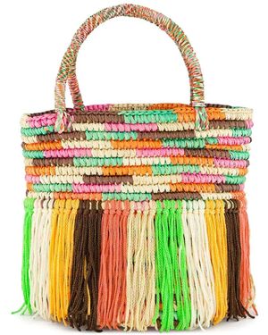 Sensi Studio Baby Fringed Woven Tote Bag - Orange