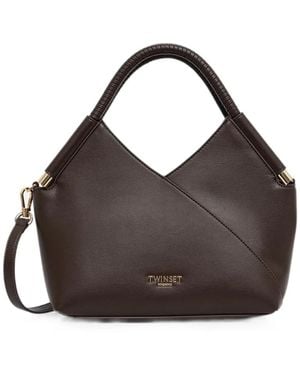 Twinset Wrapped-Detail Logo-Plaque Tote Bag - Brown