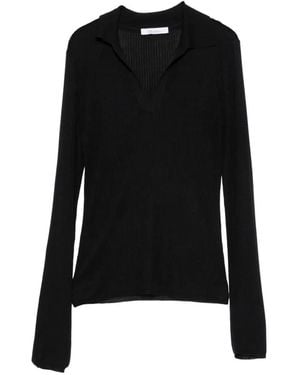 Max Mara Jersey Estilo Polo De Canalé - Negro