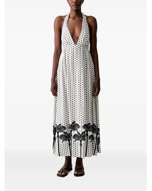 Marc O' Polo Palm-Print Halterneck Dress - White