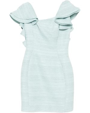 Saiid Kobeisy Ruffled Tweed Short Dress - Blue