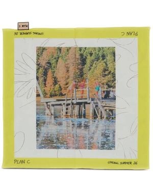 Plan C Printed Square Scarf - Green