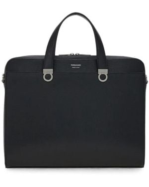 Ferragamo Gancini Grained Briefcase - Black