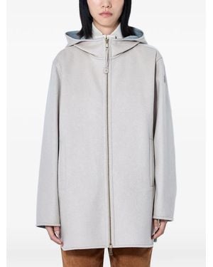 Moncler Hooded Zip-Front Coat - White