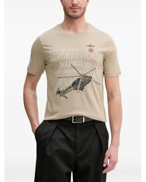 Aeronautica Militare Helicopter-Print Cotton T-Shirt - White
