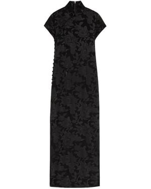 Shanghai Tang Floral Buttoned Dress - Black