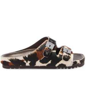 Scholl Cow-Print Buckle-Fastening Flat Sandals - Bianco