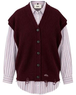 SOLOTRE Distressed Layered-Effect Cardigan - Purple