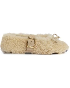 Marni Cream Shearling Ballerinas With Buckle - Natural