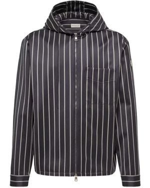 Moncler Wool & Cotton Striped Hooded Shirt Jacket - Grey