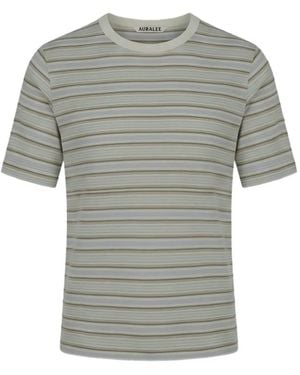 AURALEE Stripe-Pattern T-Shirt - Grey
