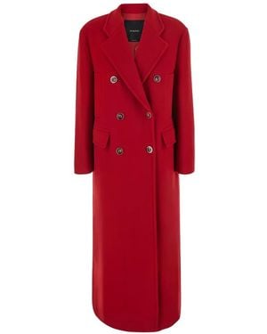 Pinko Long Double-Breasted Coat - Red