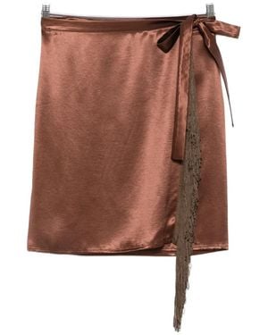 THE NINA STUDIO Fringe-Trim Wrap Skirt - Brown