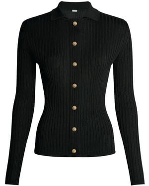 Balmain Buttoned Ribbed-Knit Cardigan - Black