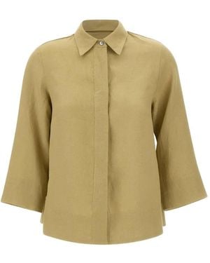 Elena Miro Pleat Three-Quarter Sleeve Shirt - Natural