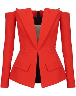 Balmain Off-Shoulder Virgin-Wool Top - Red