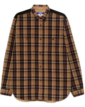 Junya Watanabe Corduroy-Panelled Checked Shirt - Brown