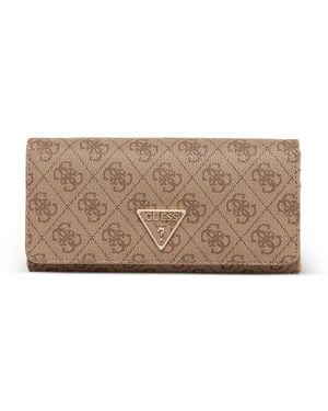Guess Laurel Monogram-Print Logo-Plaque Wallet - Brown