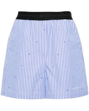 MSGM Rhinestone-Embellished Striped Shorts - Blue