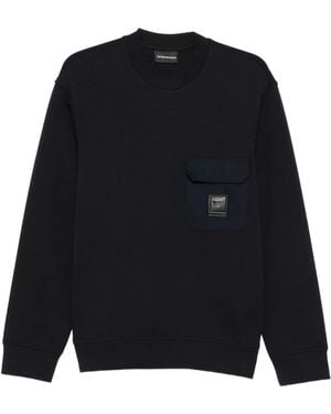 Emporio Armani Patch-Pocket Crew-Neck Jumper - Blue