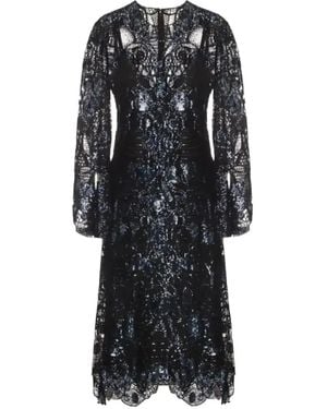 Elie Saab Sequin-Detail Lace Midi Dress - Black