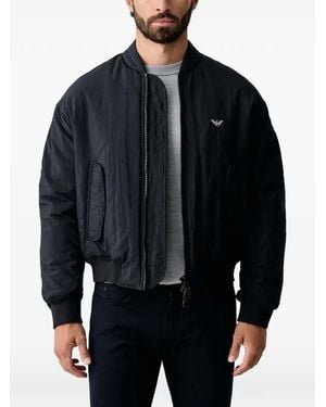 Emporio Armani Logo-Patch Bomber Jacket - Blue