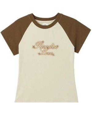 B+ AB Slogan-Print T-Shirt - Natural