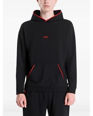 HUGO Logo-Print Pouch-Pocket Hoodie - Black