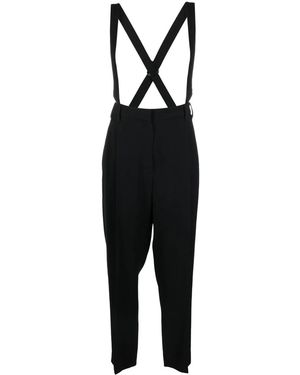 Brunello Cucinelli Cropped Brace-detail Trousers - Black