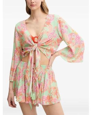 Guess Paisley-Print Tie-Front Top - Pink