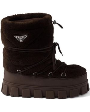 Prada Shearling Lace-Up Ski Boots - Black