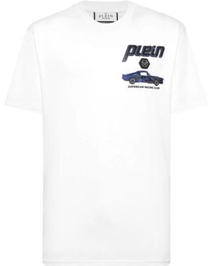 Philipp Plein Jersey T-Shirt Round Neck Ss Cars Racing - White