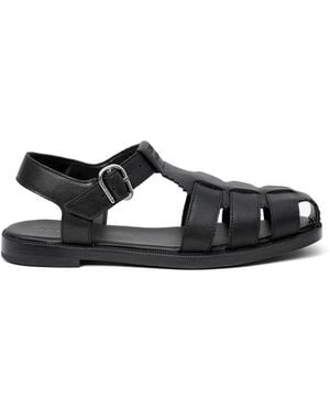 HUGO Liora Buckled Woven-Design Sandals - Black