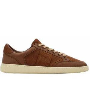 Ferragamo Panelled Leather Sneakers - Brown