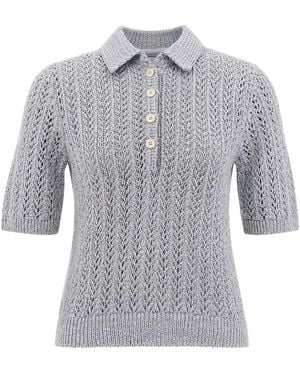 Eleventy Pointelle-Knit Polo Shirt - Grey