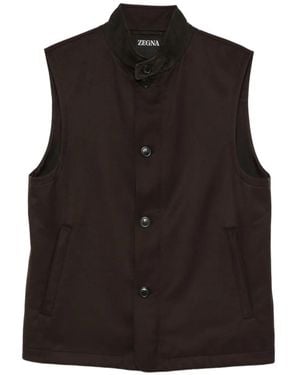 ZEGNA Leather-Trim Button-Up Gilet - Black