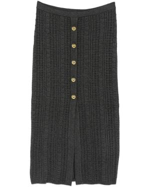 Twinset Cable-Knit Button-Front Midi Skirt - Black