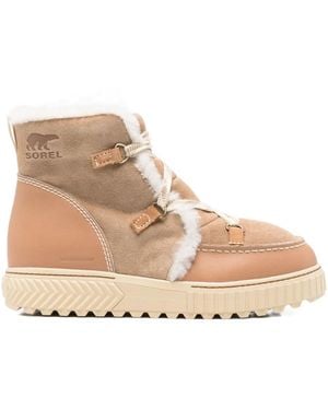 Sorel Ona Ave Fleece-Lined Leather-Trimmed Suede Ankle Boots - Natural
