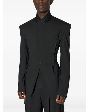 Mugler Lace-Up Padded-Shoulder Jacket - Black