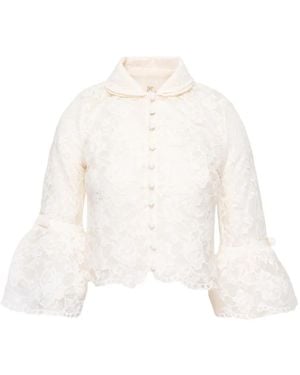 KENZIE KLAMBIE Lace Bell-Sleeve Blouse - White