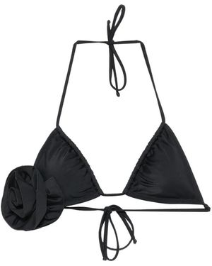 Moschino Floral-Appliqué Triangle Bikini Top - Black