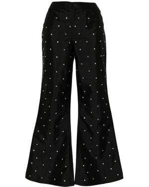 BATSHEVA Lawyer Rhinestone-Embellished Flared Trousers - Black