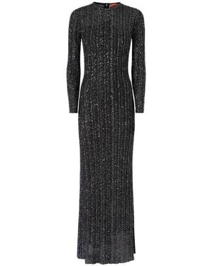 Missoni Long Crewneck Striped Knit Dress With Sequins - Black