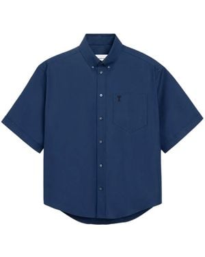 Ami Paris Ami Button-Down Short-Sleeve Shirt - Blue